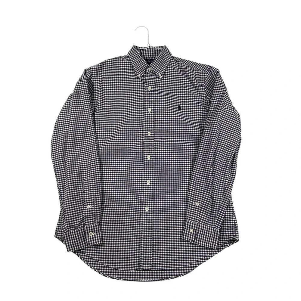 Polo Ralph Lauren Custom Fit Gingham Button Down Shirt Purple White Mens‎ Medium